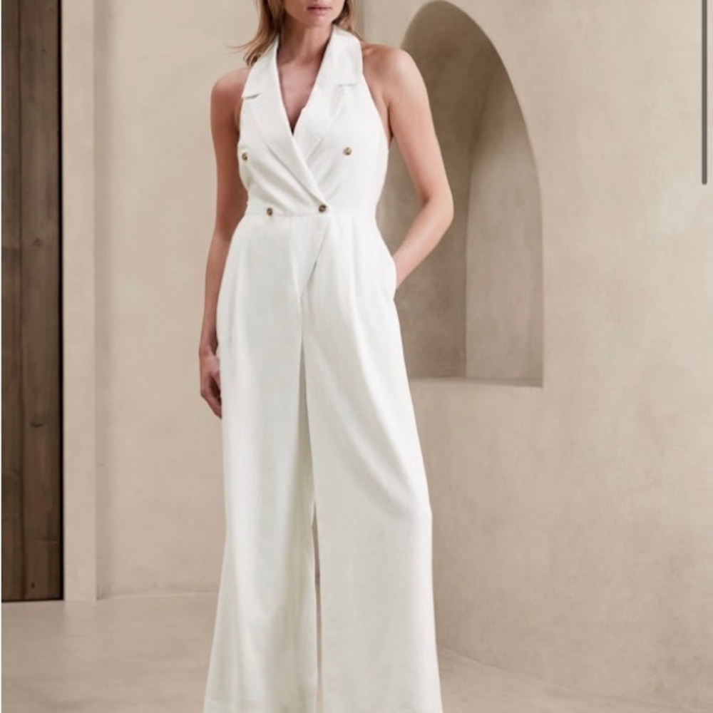 Banana Republic Factory White Halter Jumpsuit